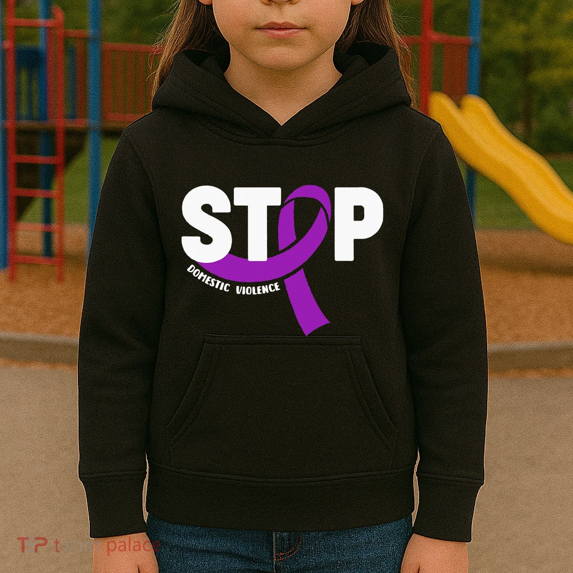 Stop Domestic Violence Awareness Purple Ribbon Kids Hoodie