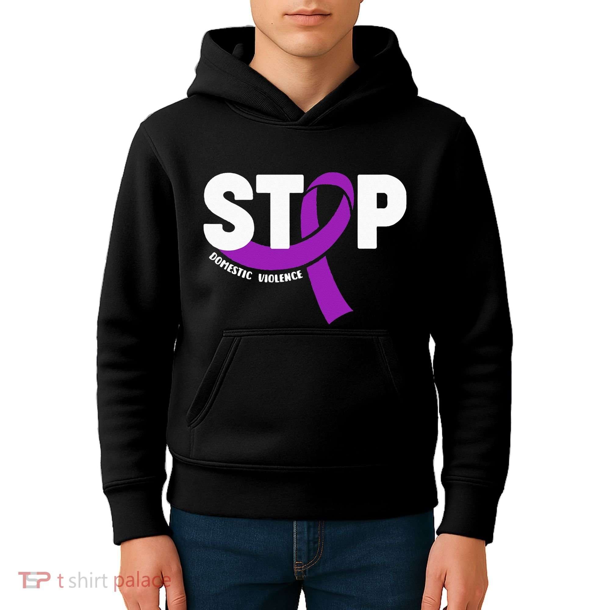 Stop Domestic Violence Awareness Purple Ribbon Kids Hoodie