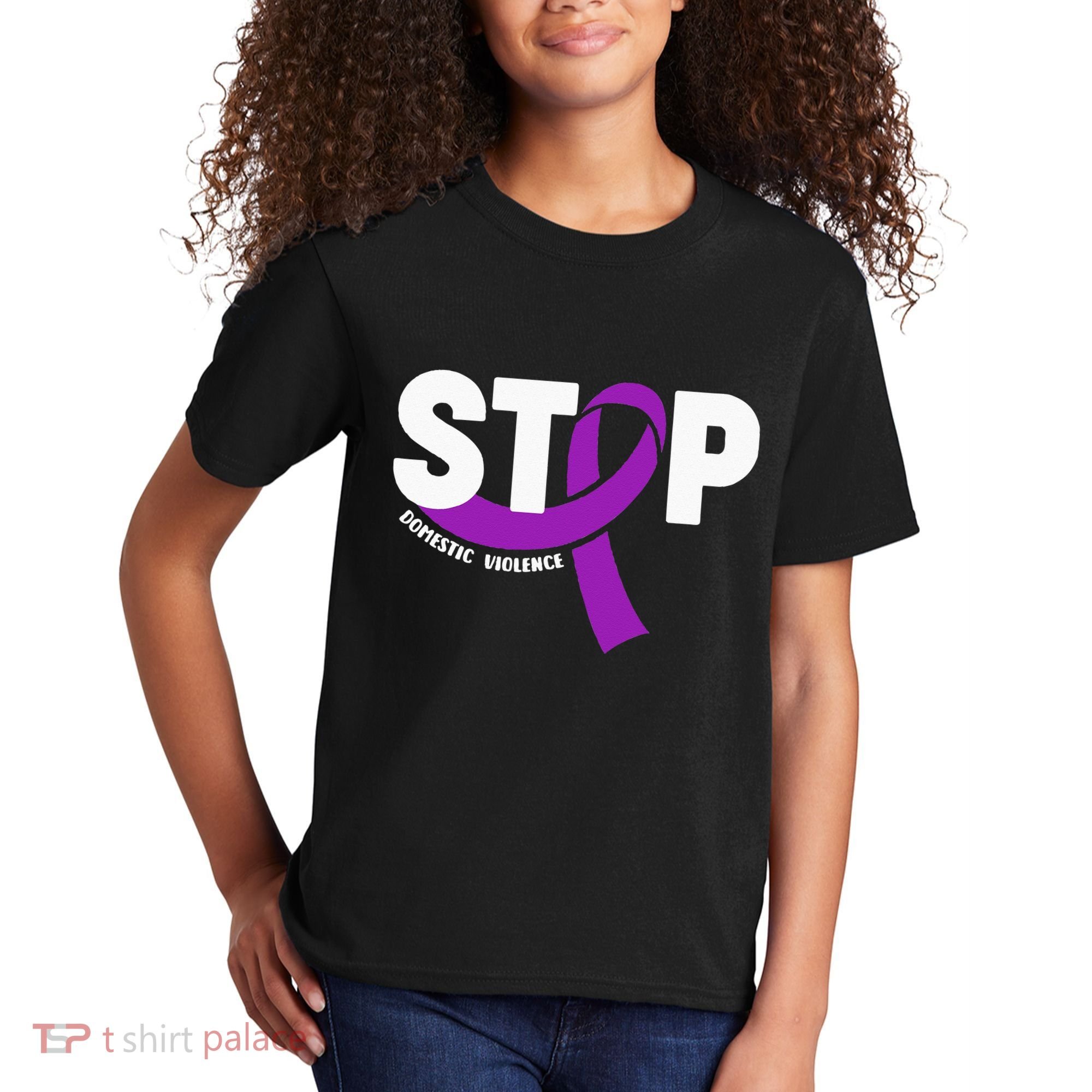 Stop Domestic Violence Awareness Purple Ribbon Kids T-Shirt