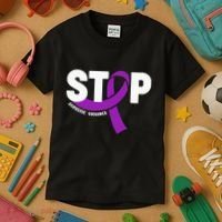Stop Domestic Violence Awareness Purple Ribbon Kids T-Shirt thumb 3