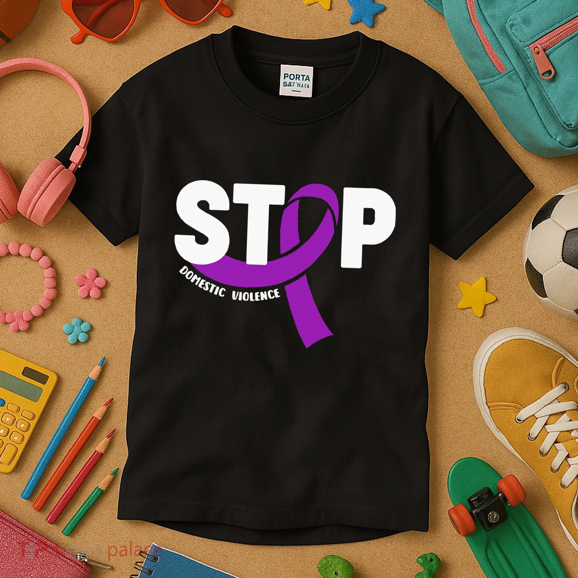 Stop Domestic Violence Awareness Purple Ribbon Kids T-Shirt