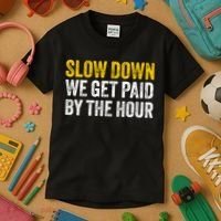 Slow Down We Get Paid By The Hour Funny Laborers Labor Day Kids T-Shirt thumb 3