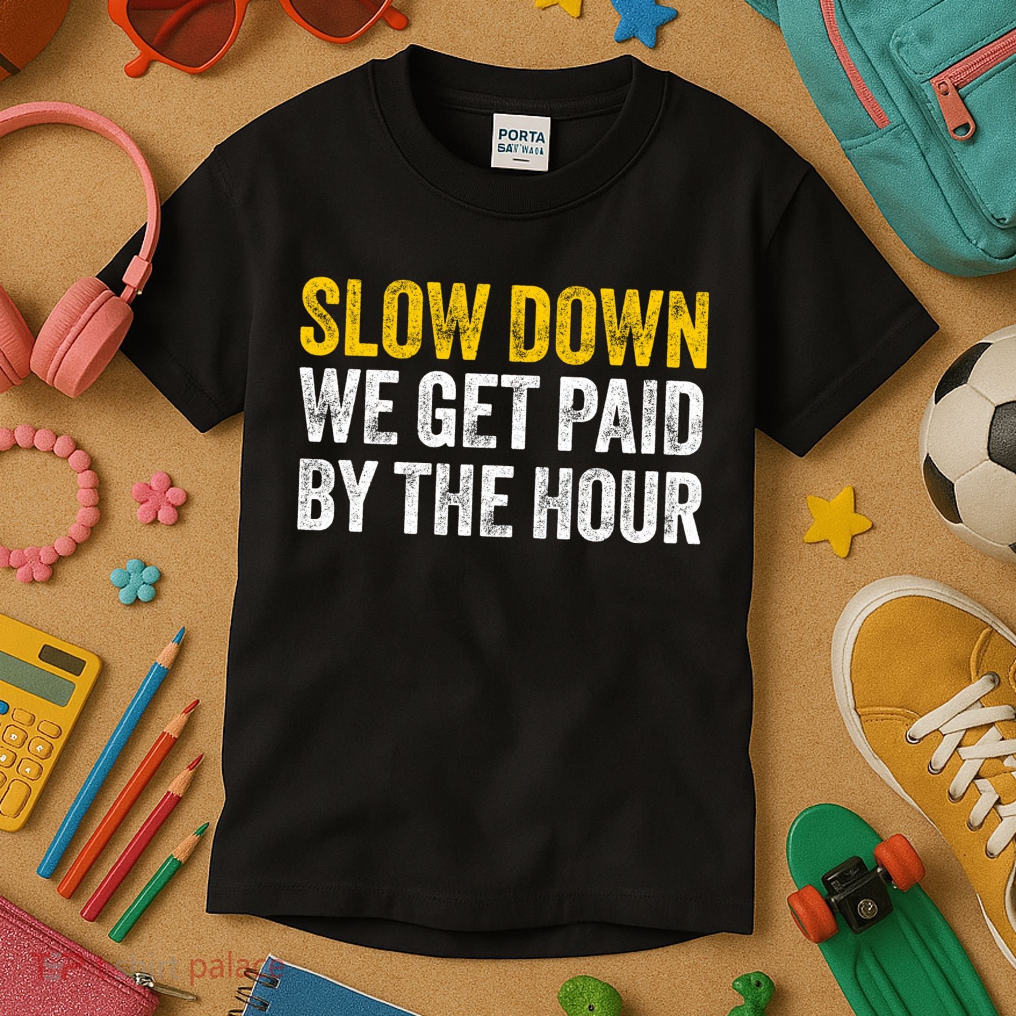 Slow Down We Get Paid By The Hour Funny Laborers Labor Day Kids T-Shirt