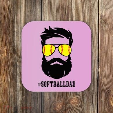 Softball Dad With Beard And Cool Sunglasses Coaster