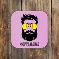 Softball Dad With Beard And Cool Sunglasses Coaster thumb 0