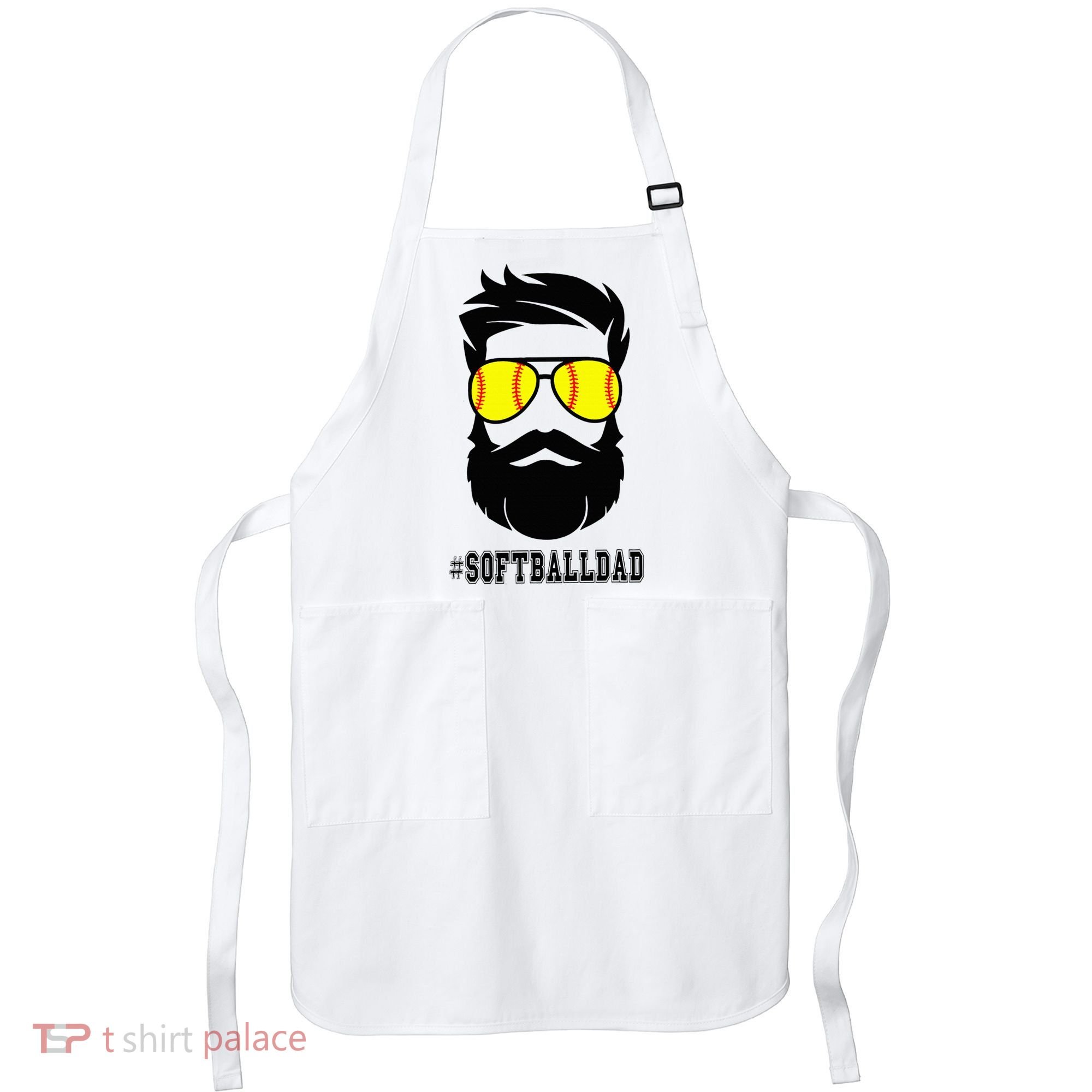 Softball Dad With Beard And Cool Sunglasses Apron