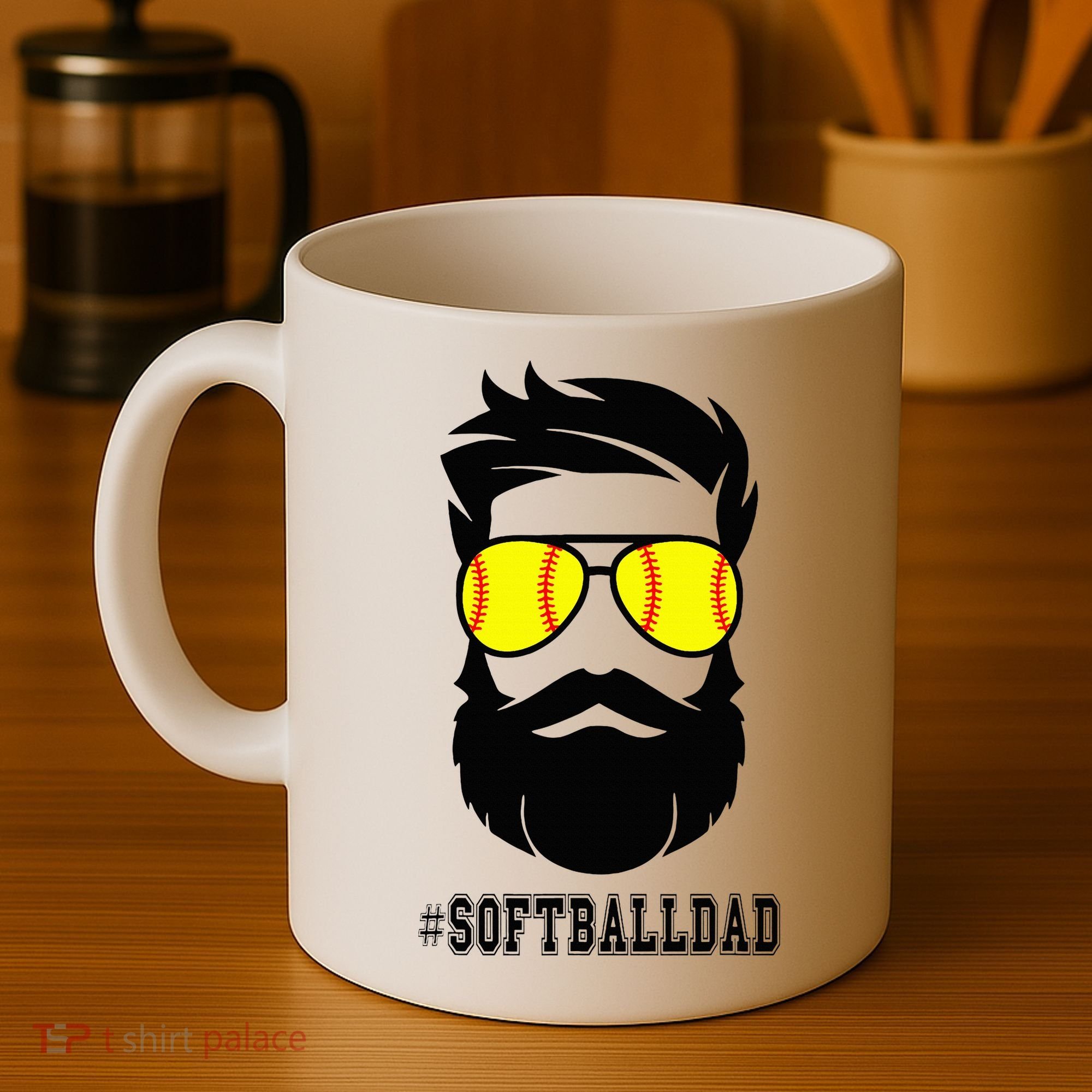 Softball Dad With Beard And Cool Sunglasses Coffee Mug