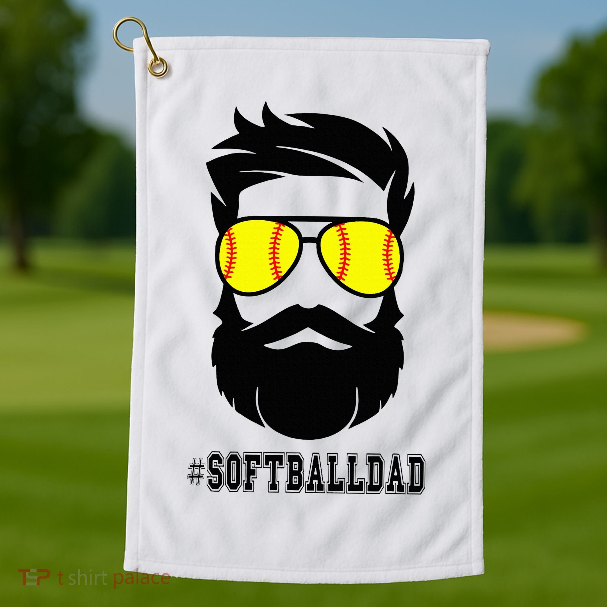 Softball Dad With Beard And Cool Sunglasses Golf Towel