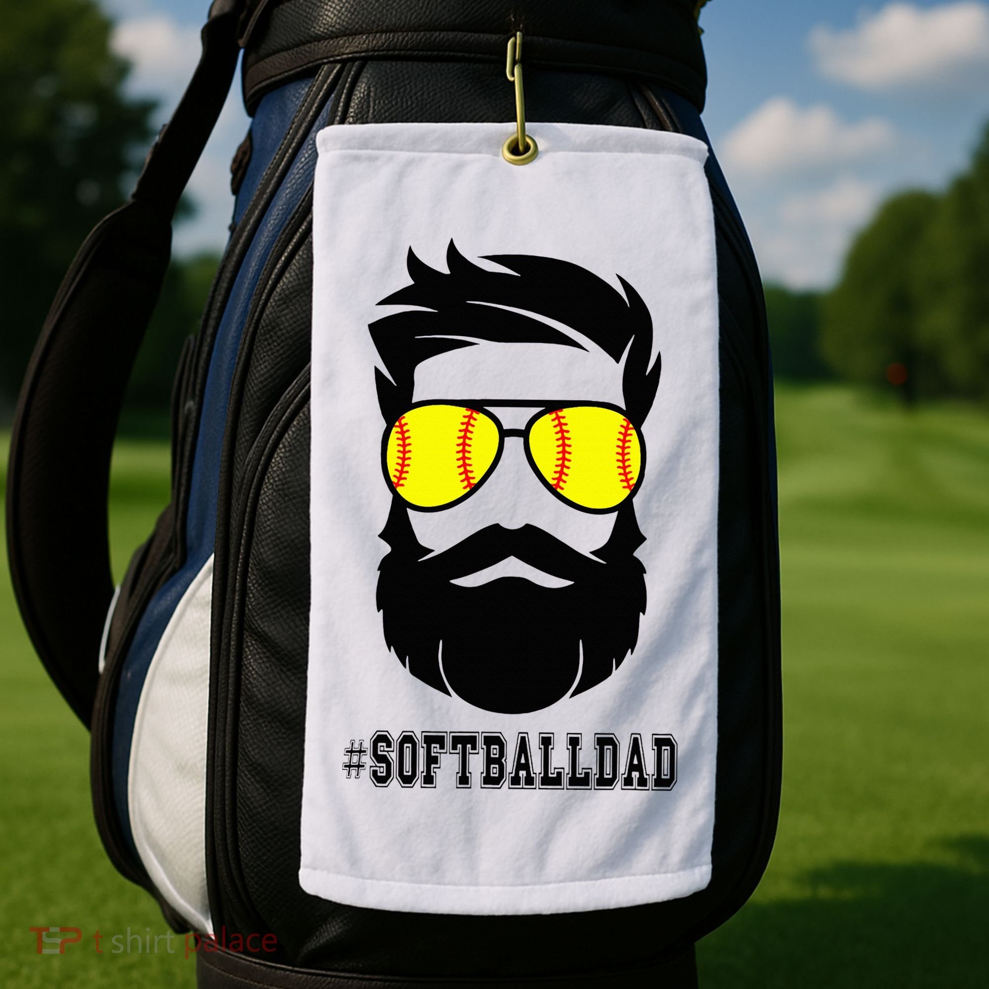 Softball Dad With Beard And Cool Sunglasses Golf Towel