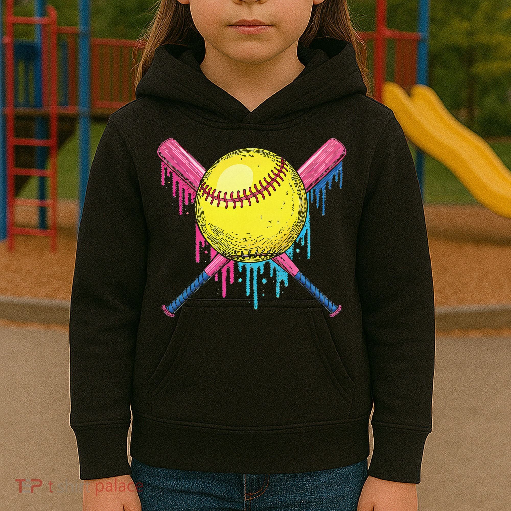 Softball Drip Women Ice Cream Drip Respect The Drip Kids Hoodie