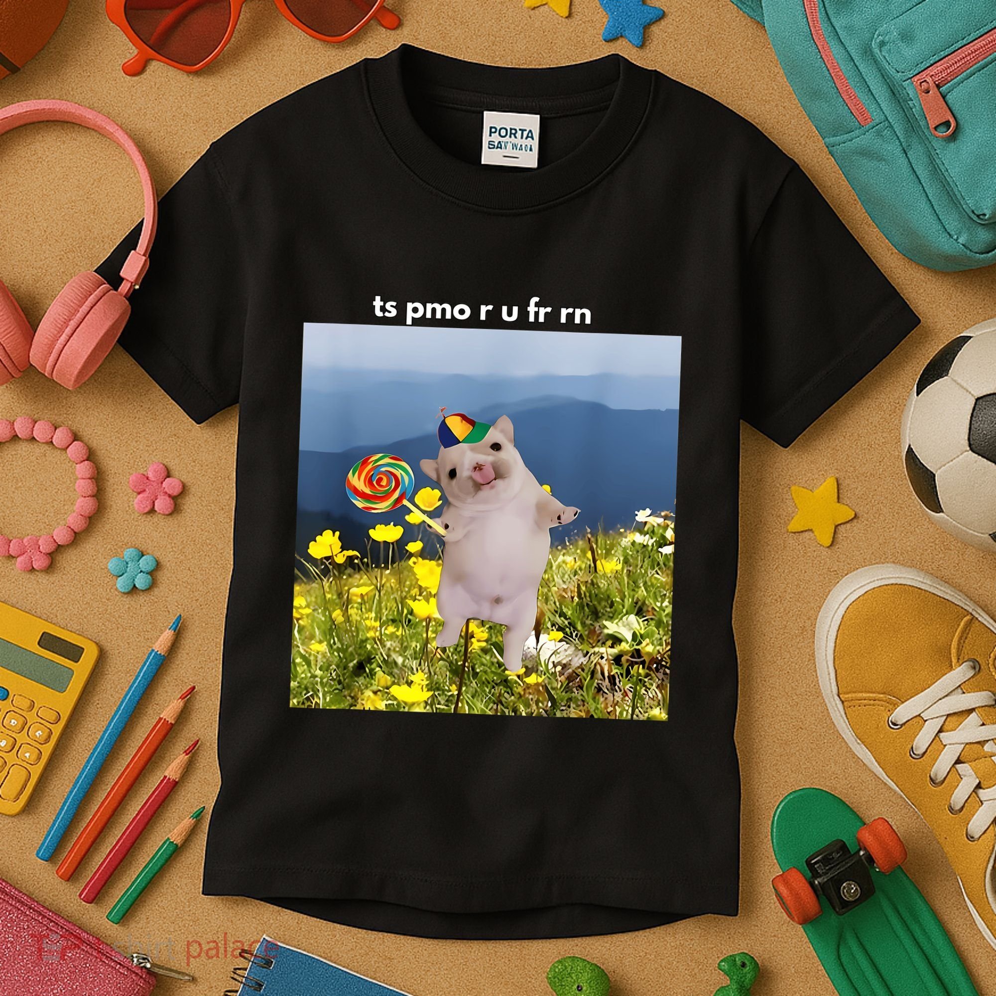 Silly Dog With Lollipop Meme Gen Z Brainrot Slang Meme Kids T-Shirt
