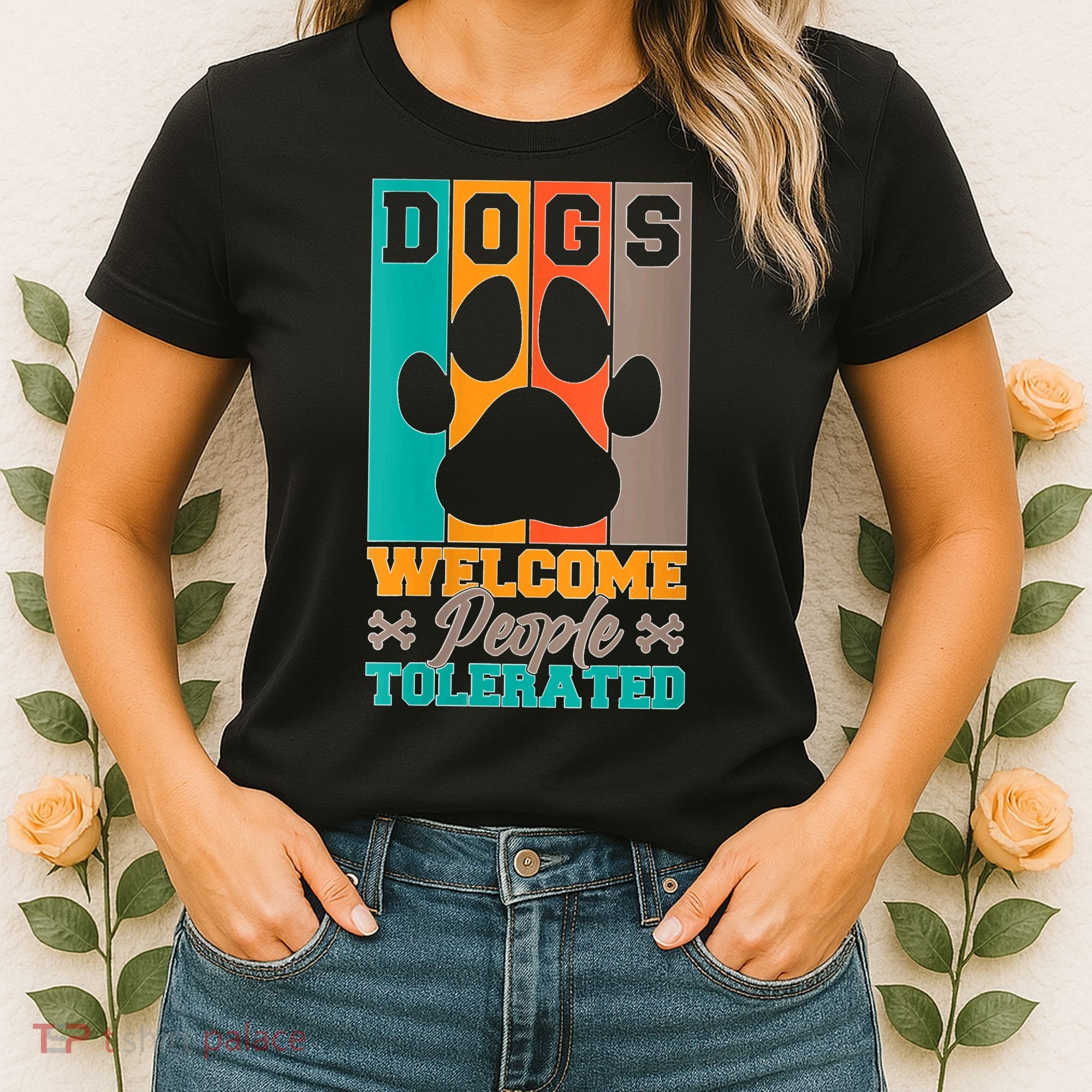 S Dogs Welcome People Tolerated V Neck Women's T-Shirt