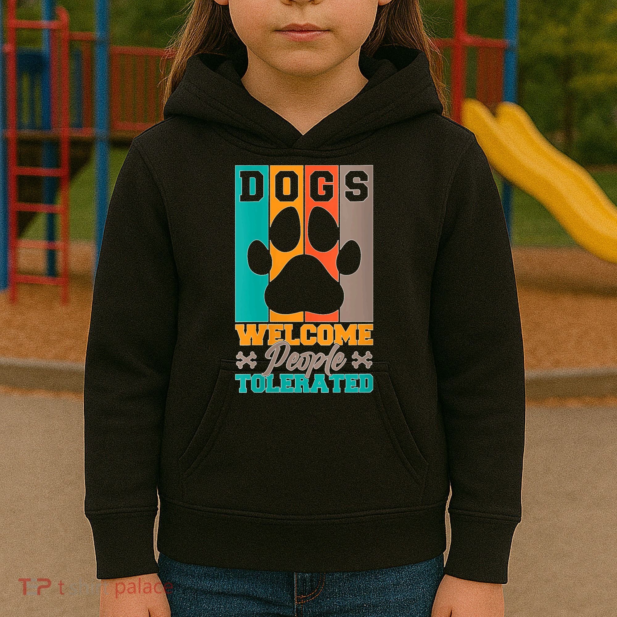 S Dogs Welcome People Tolerated V Neck Kids Hoodie