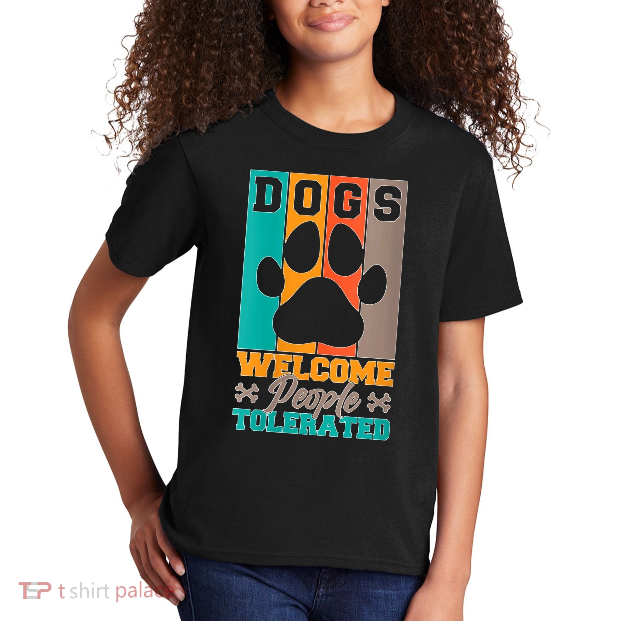 S Dogs Welcome People Tolerated V Neck Kids T-Shirt