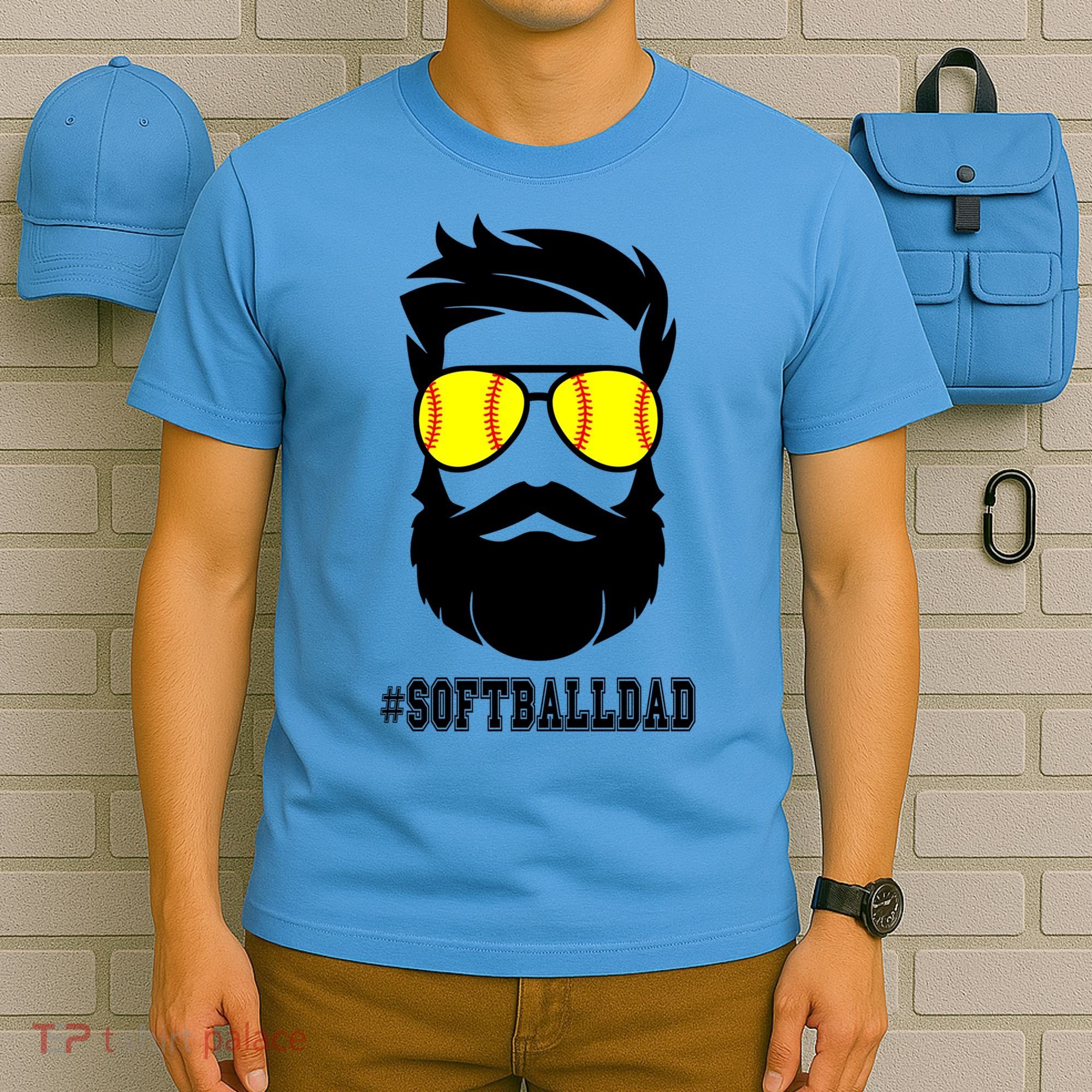 Softball Dad With Beard And Cool Sunglasses Cute Gift T-Shirt