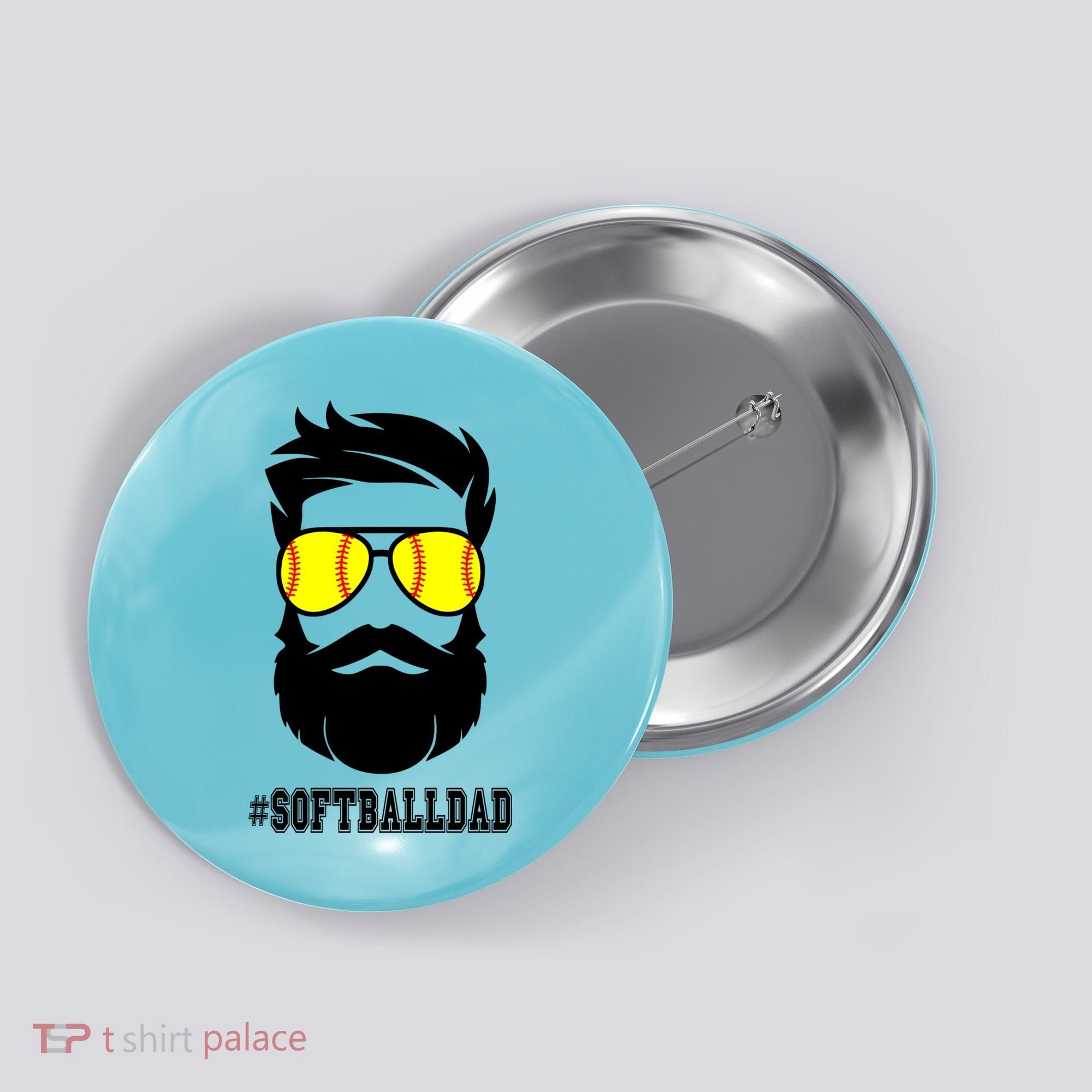 Softball Dad With Beard And Cool Sunglasses Cute Gift Button