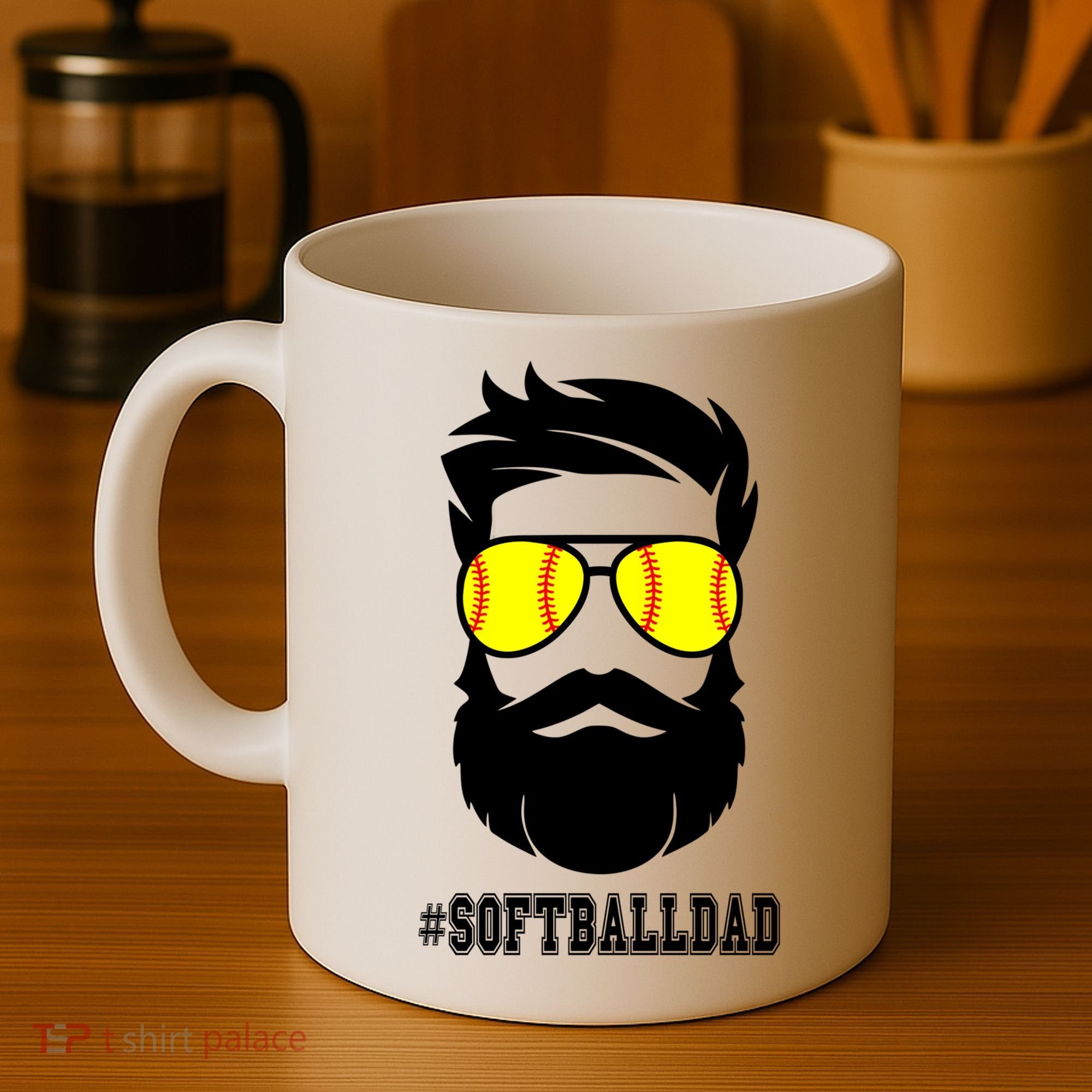 Softball Dad With Beard And Cool Sunglasses Cute Gift Coffee Mug