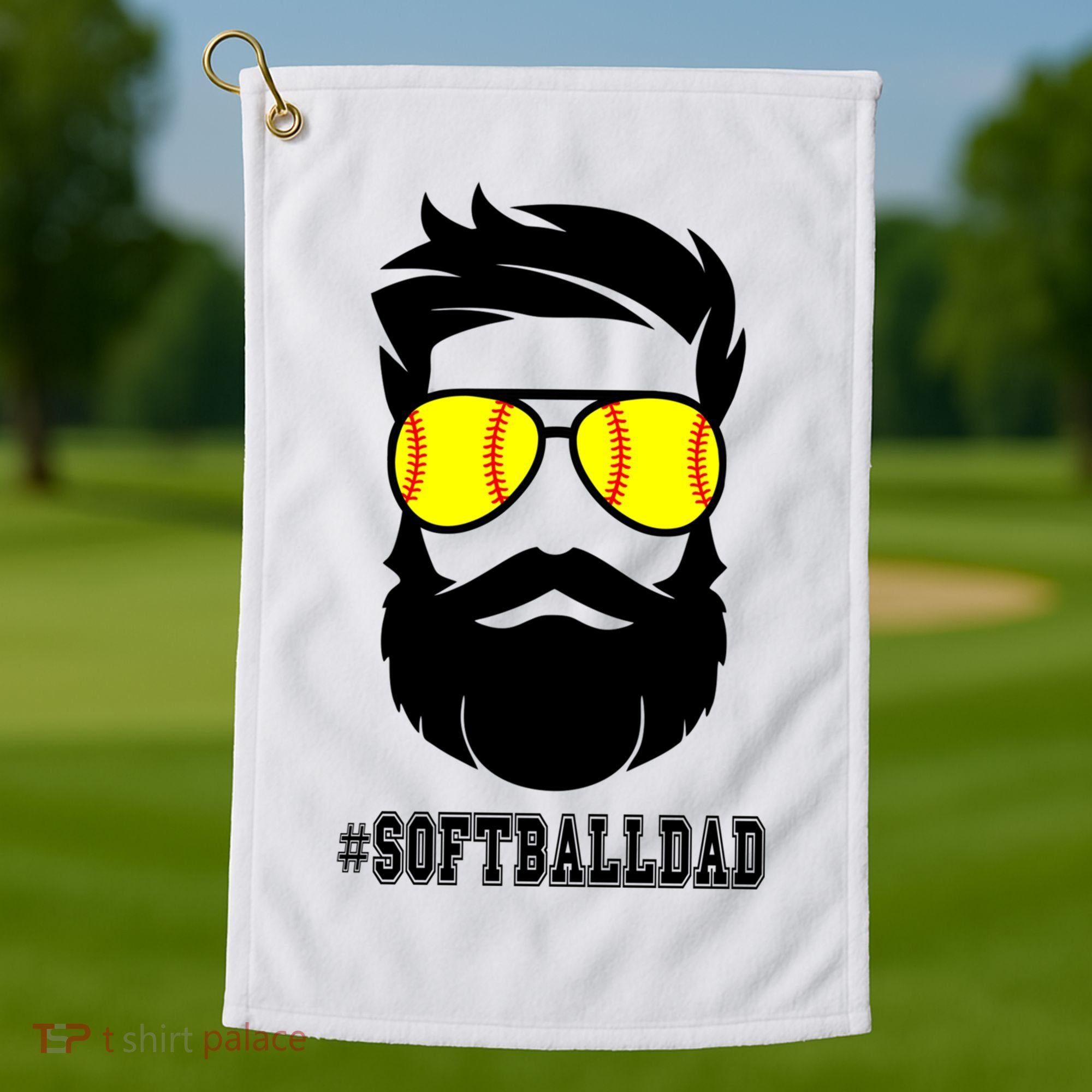 Softball Dad With Beard And Cool Sunglasses Cute Gift Golf Towel