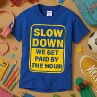 Slow Down We Get Paid By The Hour Funny Laborers Labor Day Kids T-Shirt thumb 3