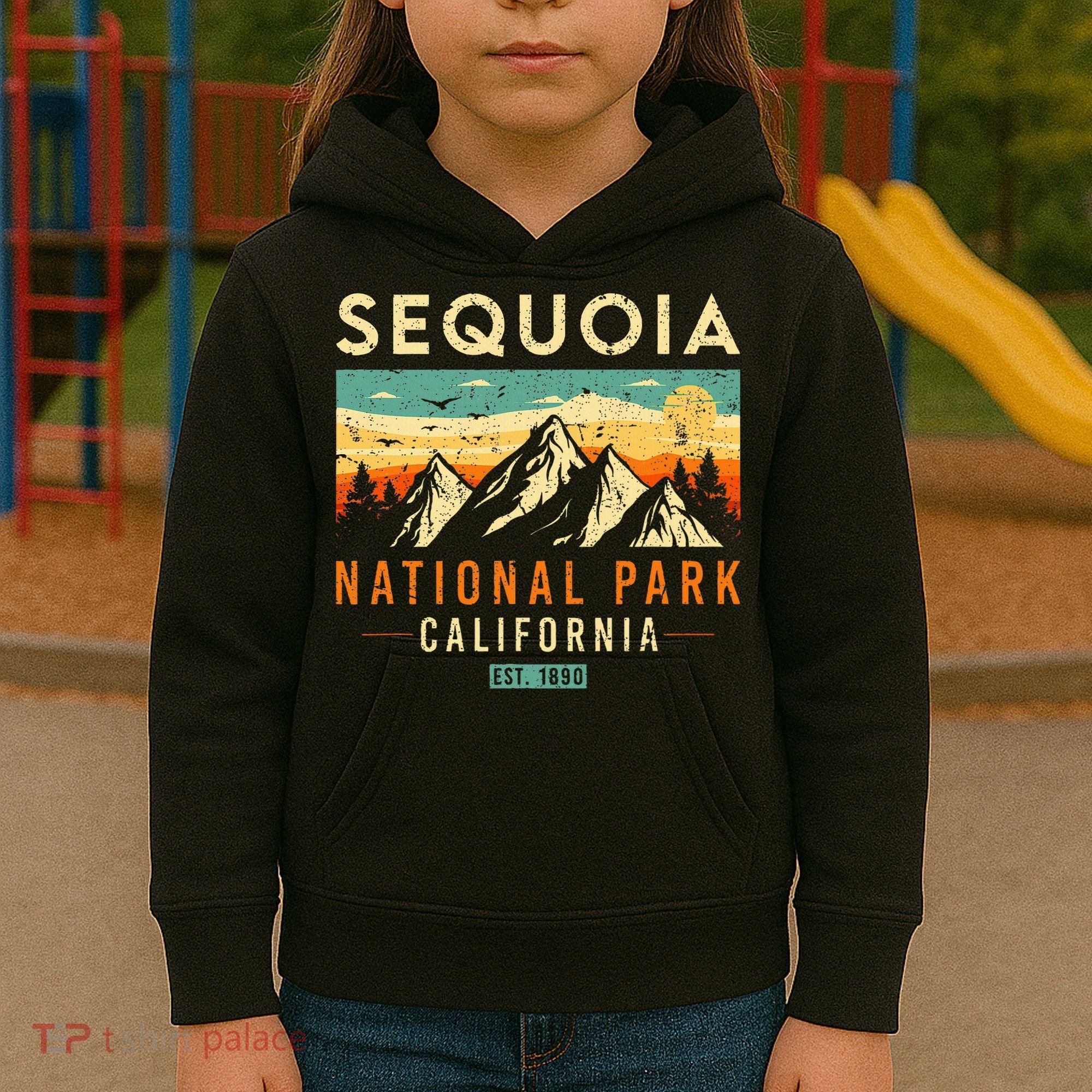 Sequoia Est. 1890 Retro California National Park Kids Hoodie