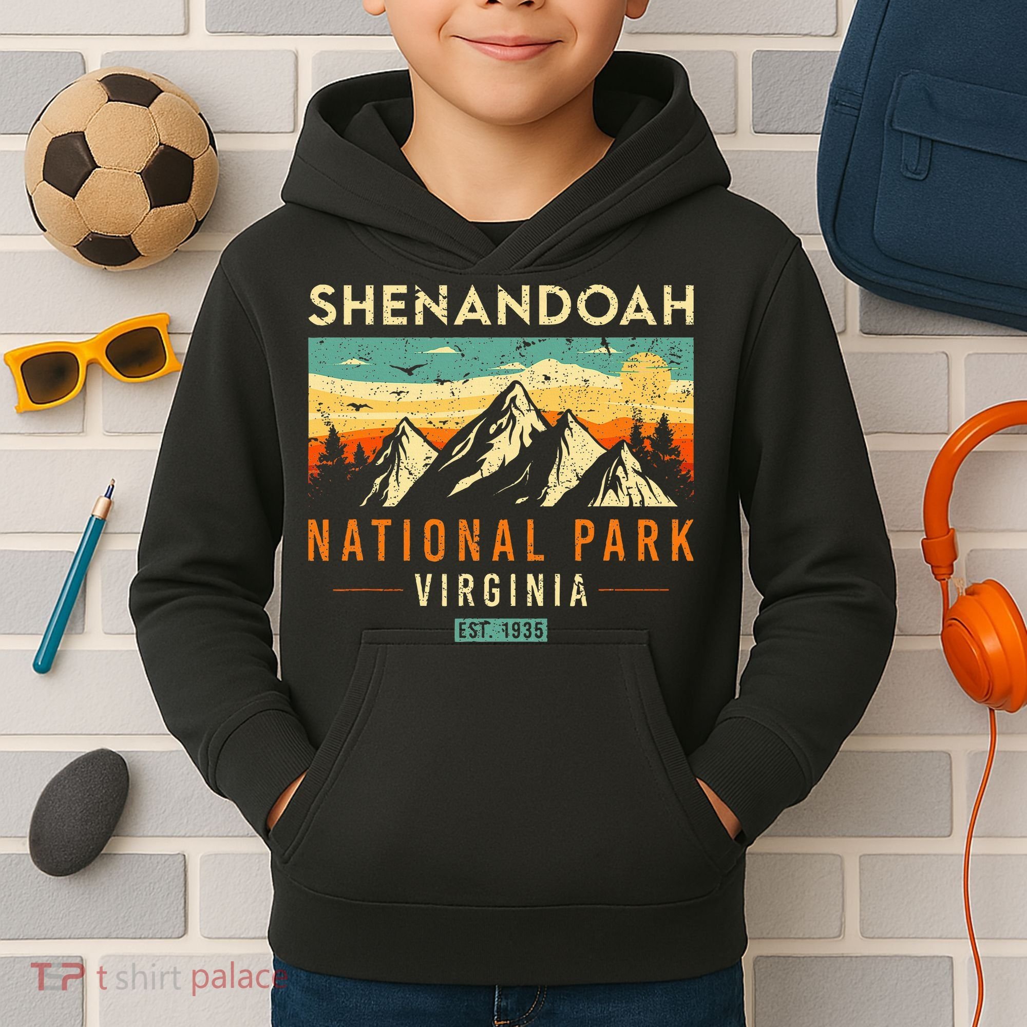 Shenandoah Est. 1935 Retro Virginia National Park Kids Hoodie