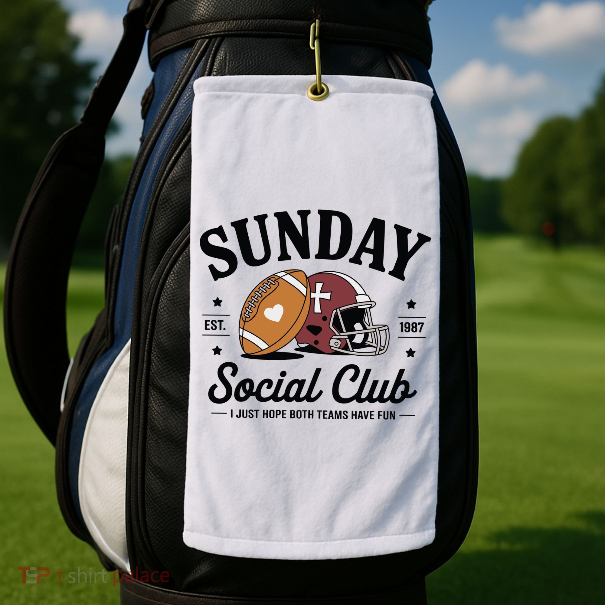 Sunday Est 1987 Social Club I Just Hope Both Teams Have Fun Golf Towel