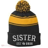 Sister EST 2026 Stripe Pom Pom Beanie thumb 0