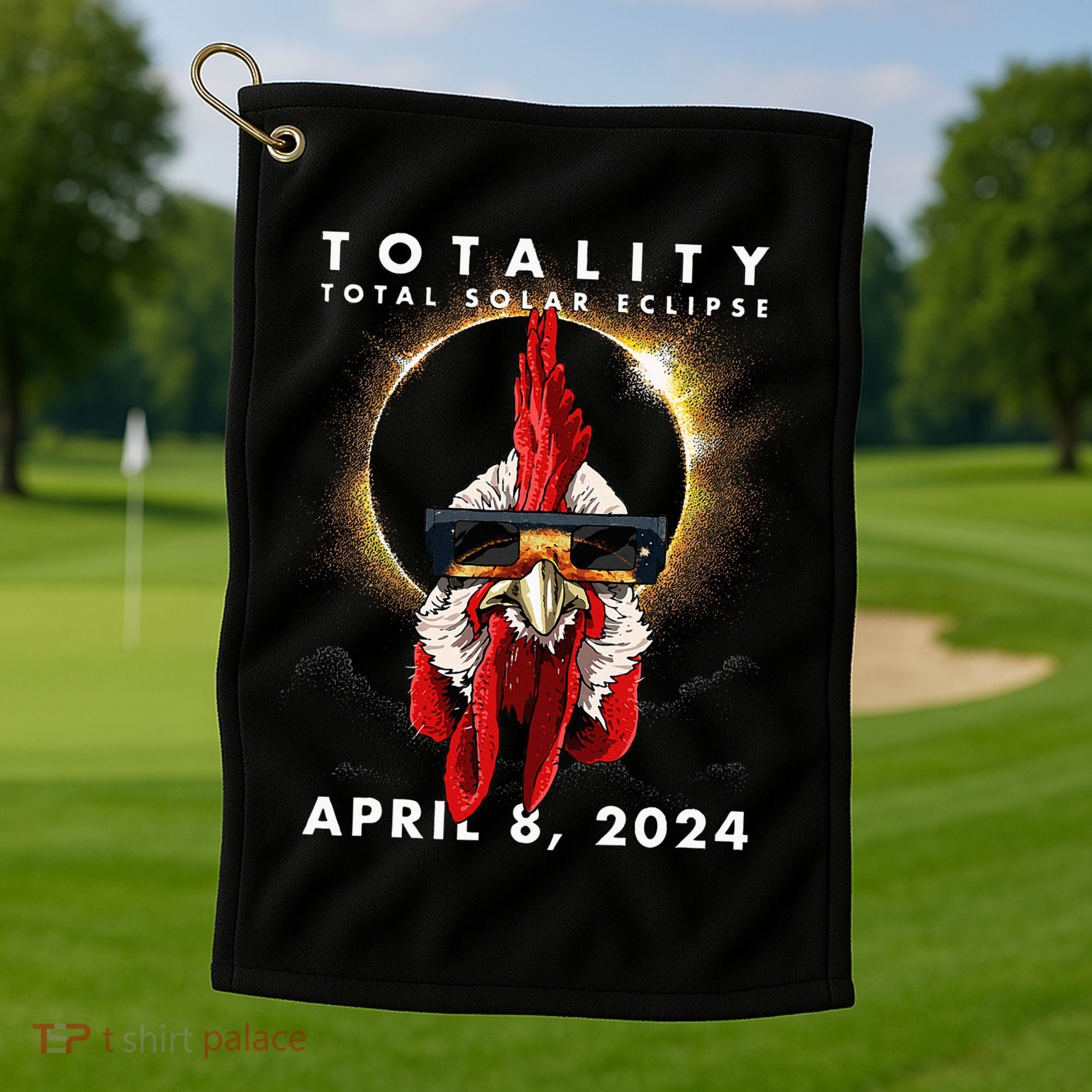 Solar Eclipse 2024 Chicken Rooster Golf Towel
