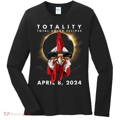 Solar Eclipse 2024 Chicken Rooster Women's Long Sleeve Shirt