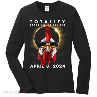 Solar Eclipse 2024 Chicken Rooster Women's Long Sleeve Shirt