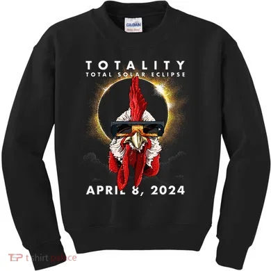 Solar Eclipse 2024 Chicken Rooster Kids Sweatshirt