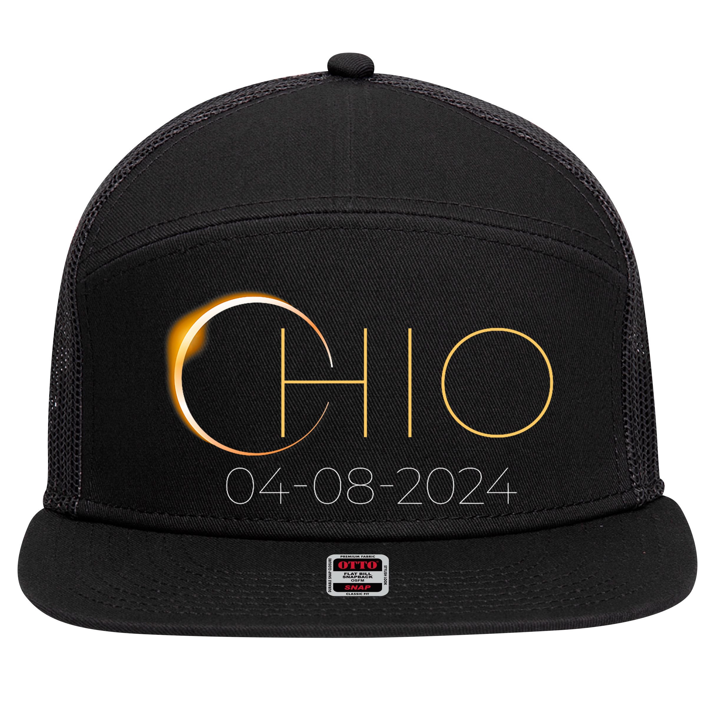 Solar Eclipse 2024 State Ohio Total Solar Eclipse 7 Panel Mesh Trucker Snapback Hat