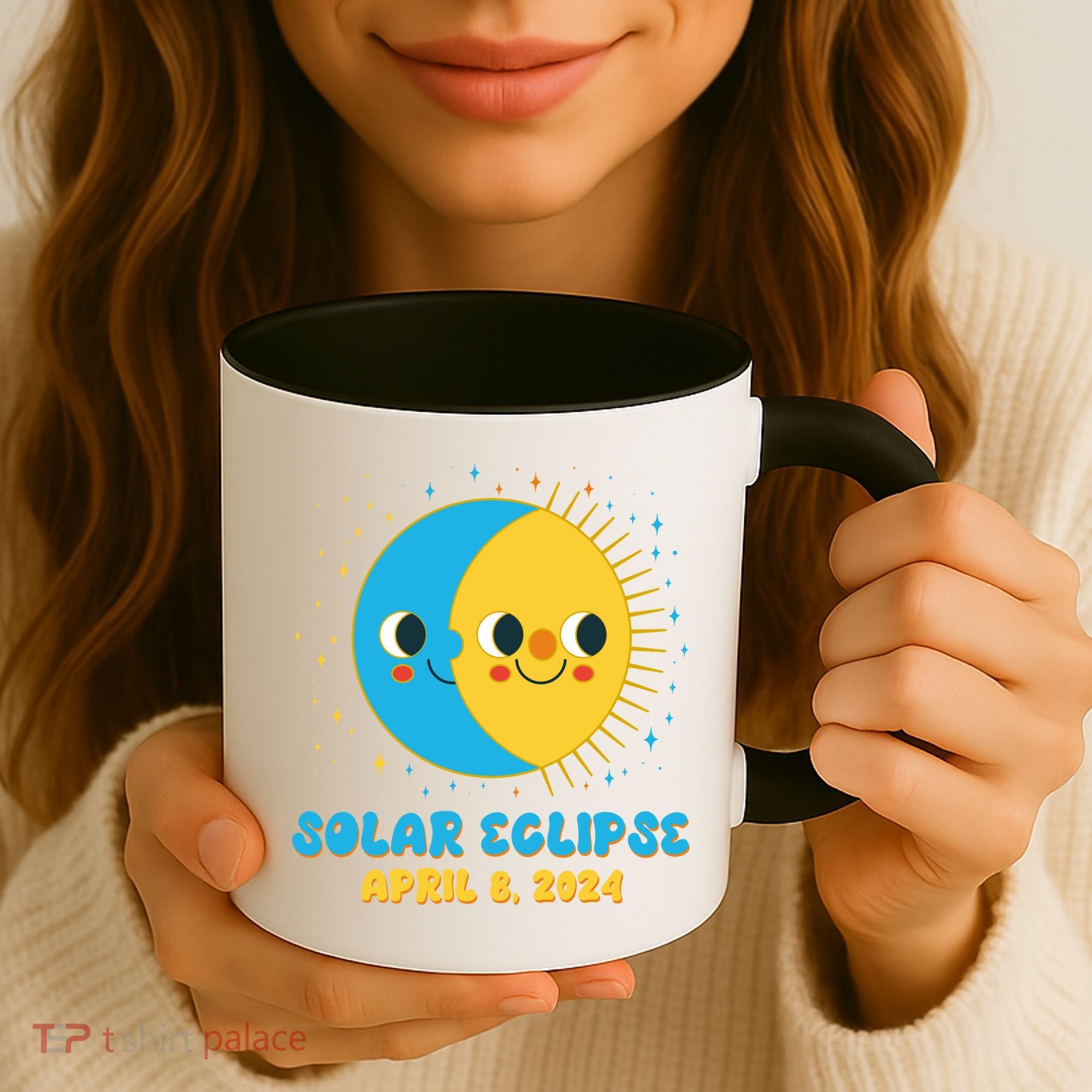 Solar Eclipse April 8 2024 Cute Moon And Sun Coffee Mug