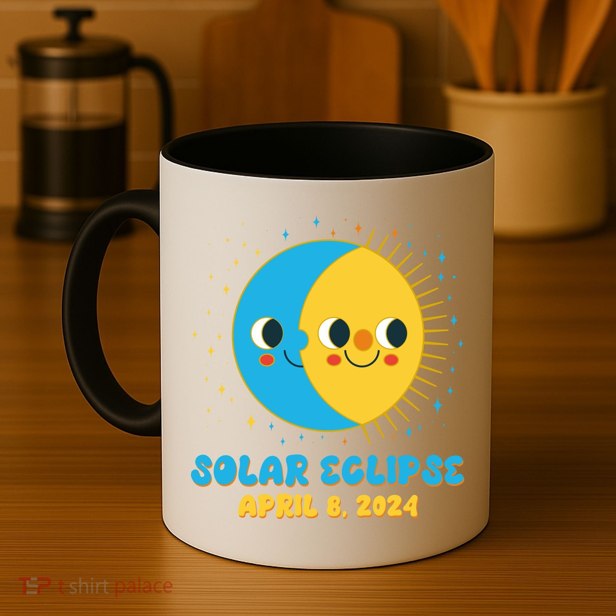 Solar Eclipse April 8 2024 Cute Moon And Sun Coffee Mug