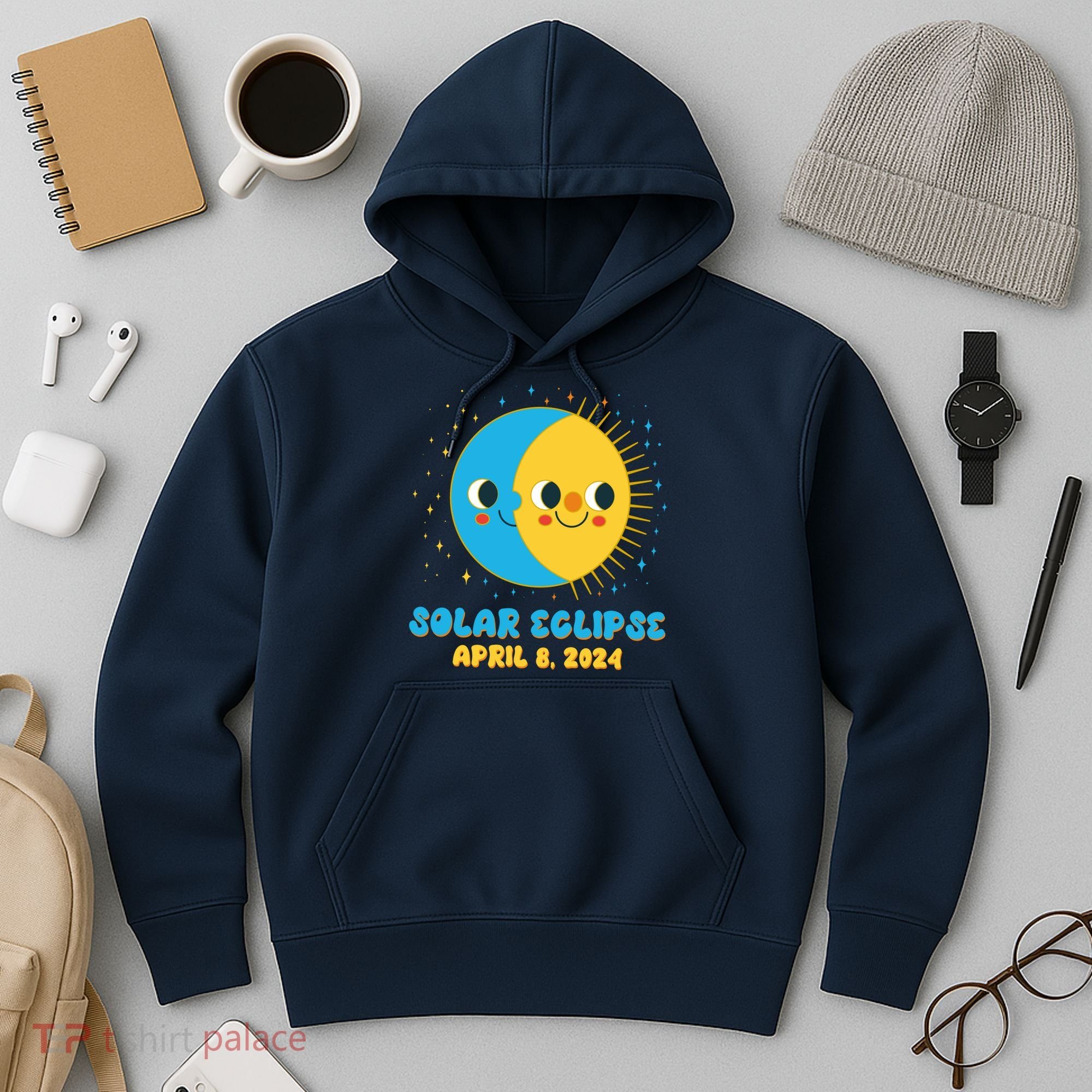 Solar Eclipse April 8 2024 Cute Moon And Sun Hoodie