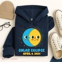 Solar Eclipse April 8 2024 Cute Moon And Sun Hoodie thumb 4