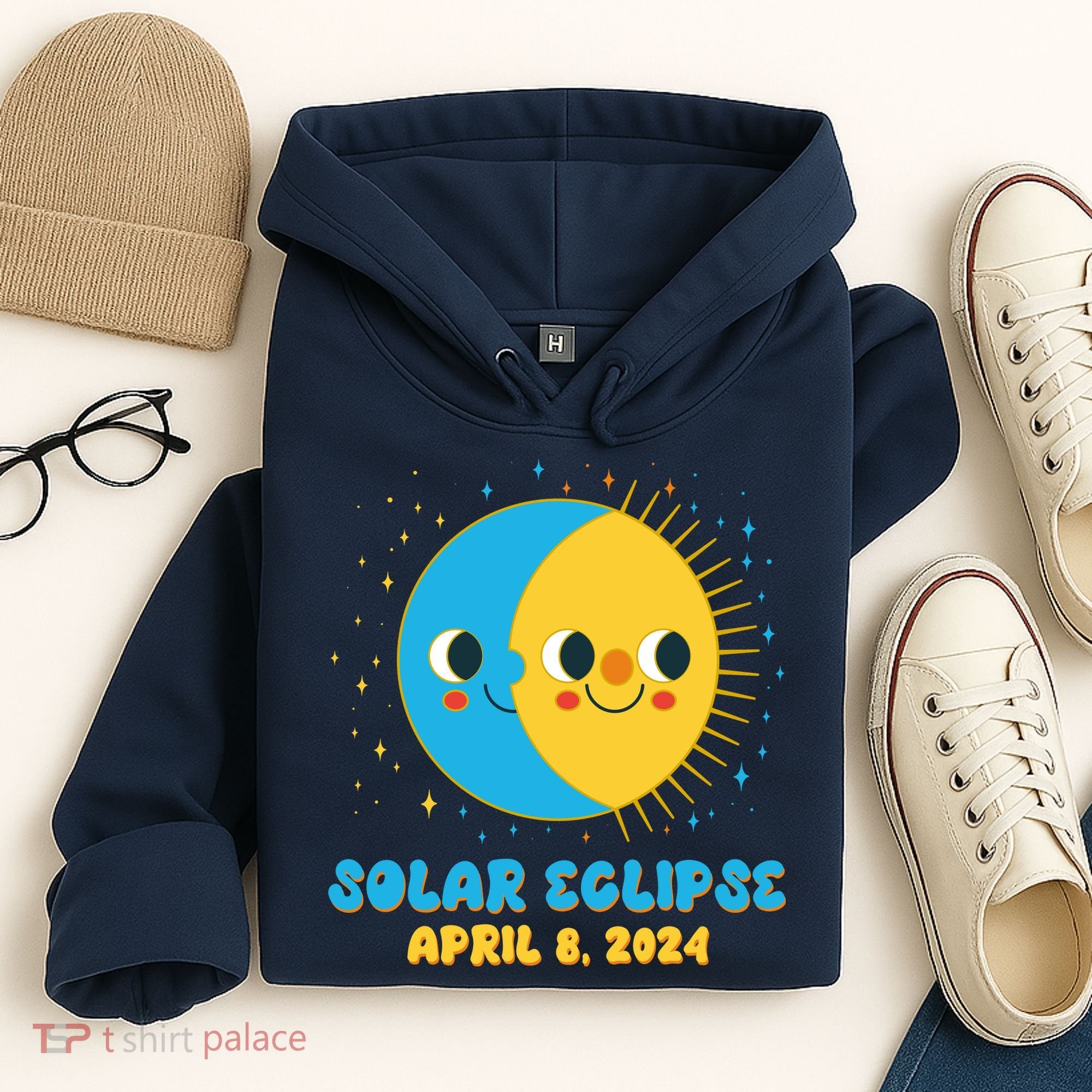 Solar Eclipse April 8 2024 Cute Moon And Sun Hoodie