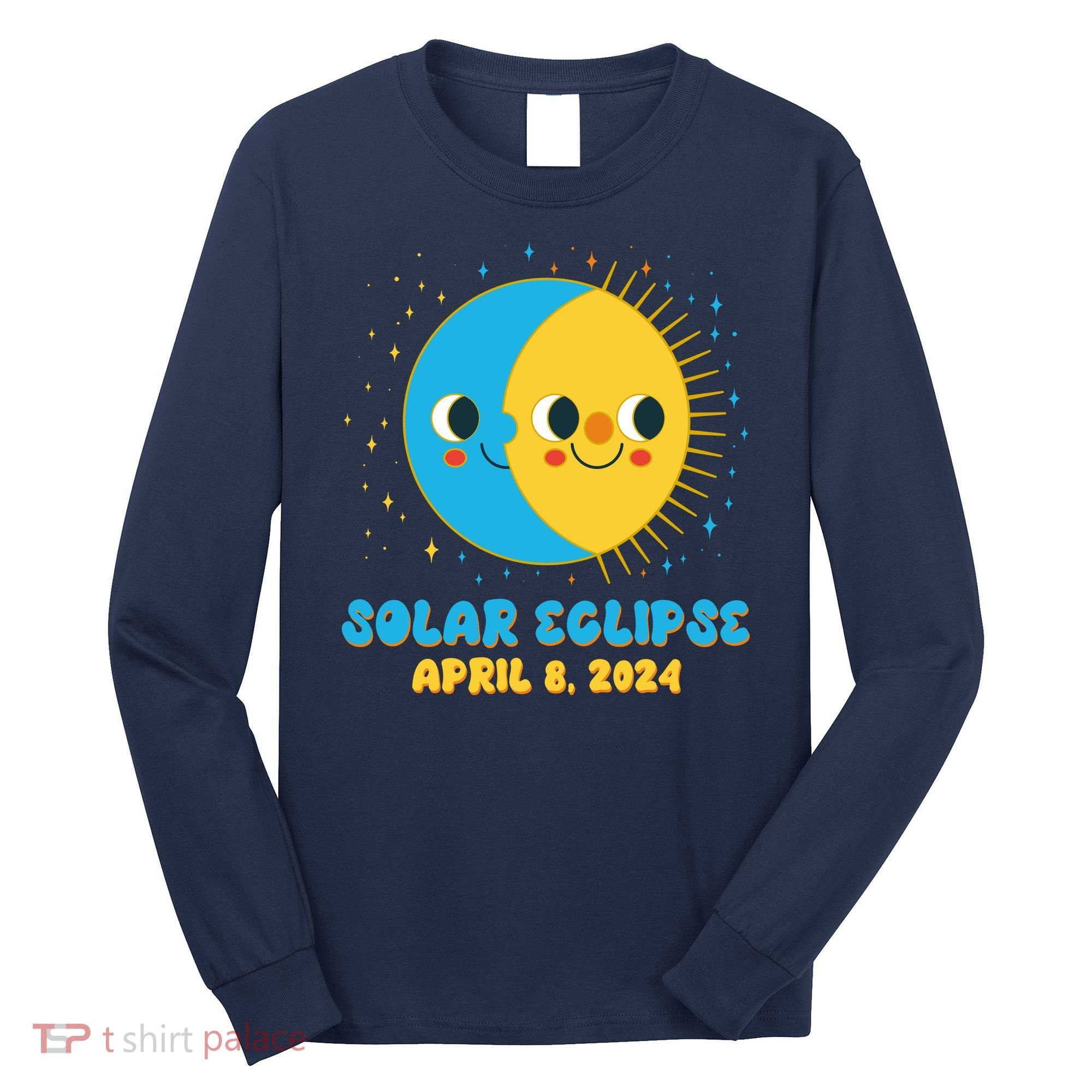 Solar Eclipse April 8 2024 Cute Moon And Sun Long Sleeve Shirt