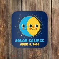 Solar Eclipse April 8 2024 Cute Moon And Sun Coaster thumb 0