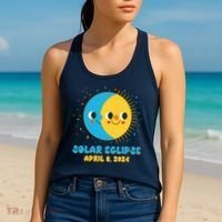 Solar Eclipse April 8 2024 Cute Moon And Sun Women's Tank Top thumb 2