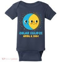 Solar Eclipse April 8 2024 Cute Moon And Sun Baby Bodysuit thumb 0