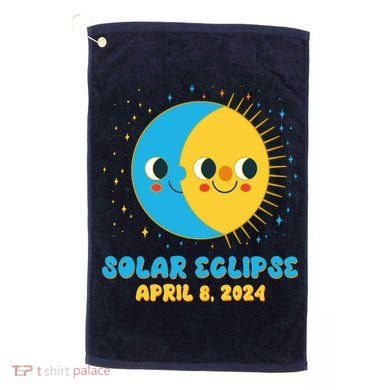 Solar Eclipse April 8 2024 Cute Moon And Sun Golf Towel