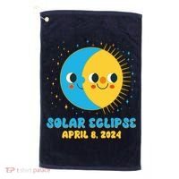Solar Eclipse April 8 2024 Cute Moon And Sun Golf Towel thumb 0