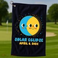 Solar Eclipse April 8 2024 Cute Moon And Sun Golf Towel thumb 1