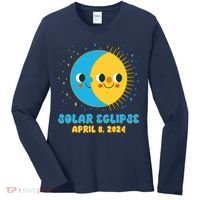 Solar Eclipse April 8 2024 Cute Moon And Sun Women's Long Sleeve Shirt thumb 0