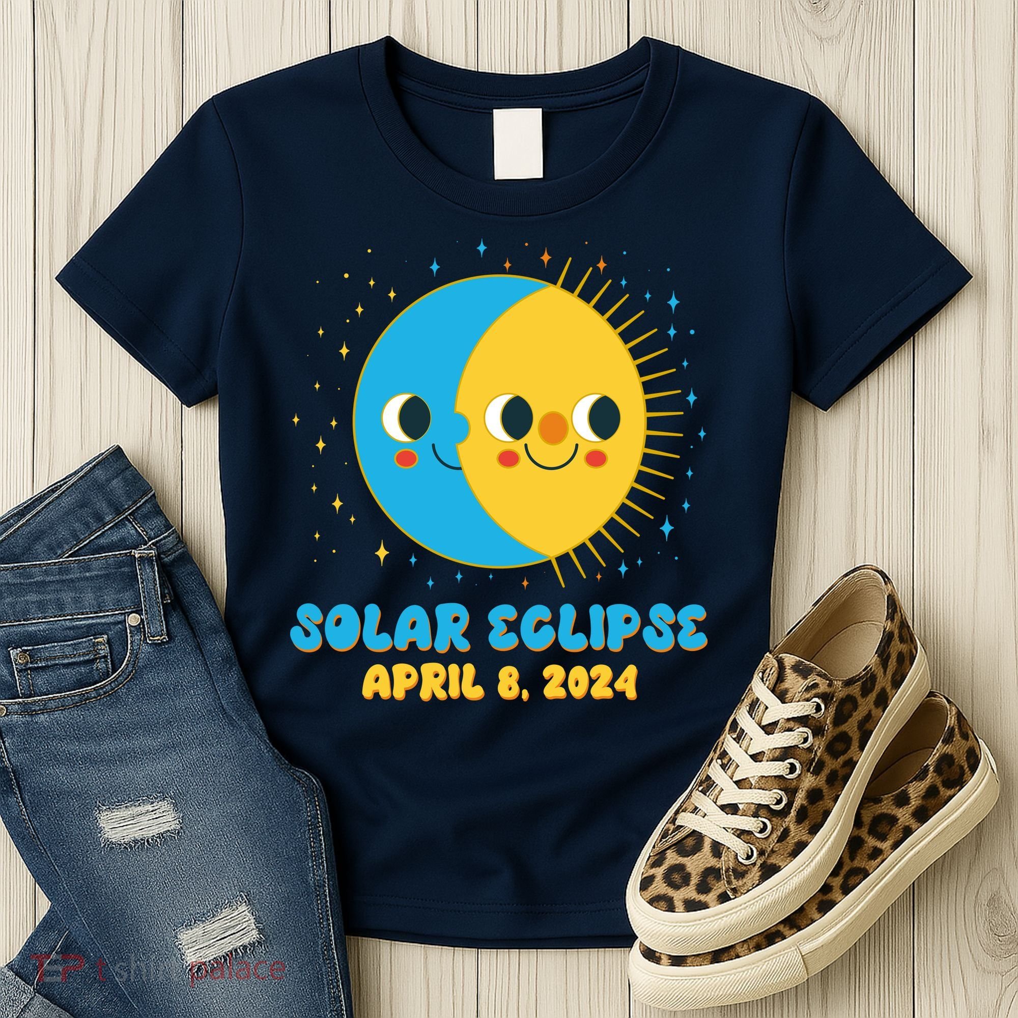Solar Eclipse April 8 2024 Cute Moon And Sun Women's T-Shirt