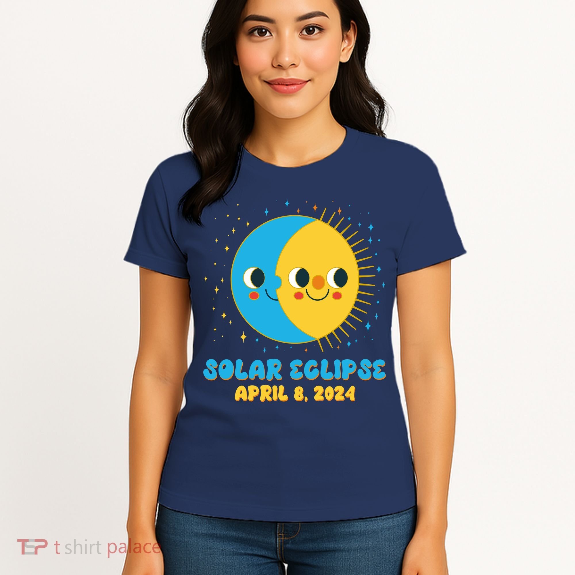 Solar Eclipse April 8 2024 Cute Moon And Sun Women's T-Shirt