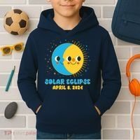 Solar Eclipse April 8 2024 Cute Moon And Sun Kids Hoodie thumb 2