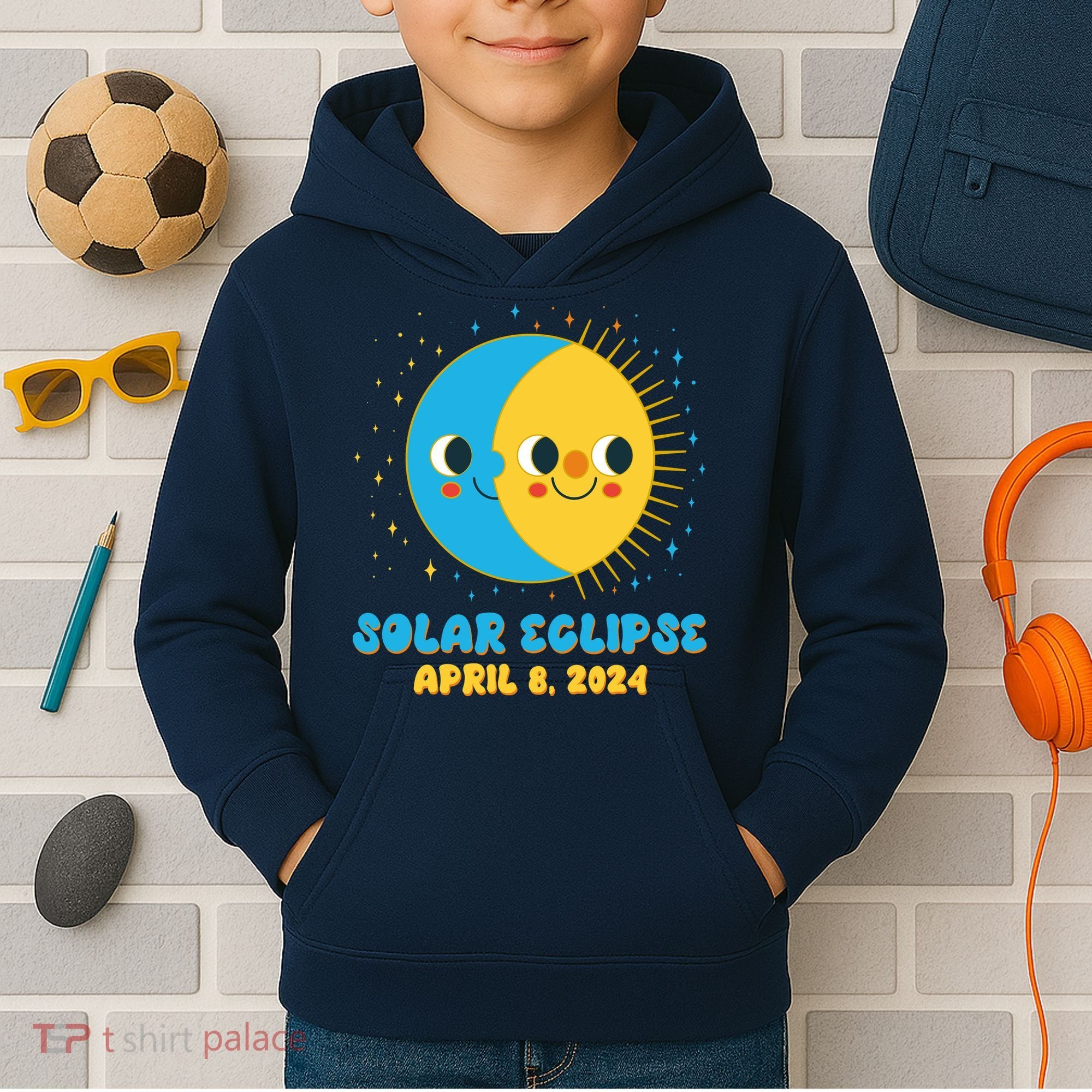 Solar Eclipse April 8 2024 Cute Moon And Sun Kids Hoodie