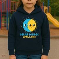 Solar Eclipse April 8 2024 Cute Moon And Sun Kids Hoodie thumb 3